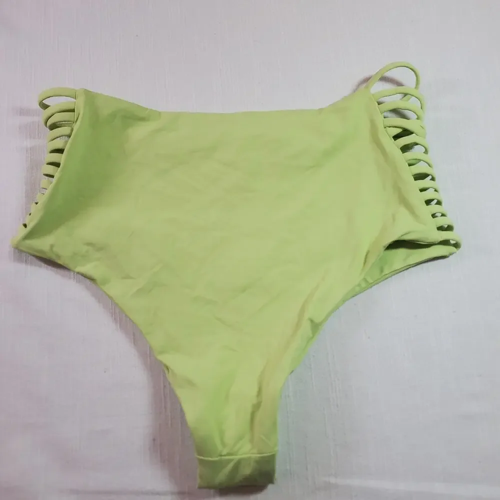 L*Space Harrington High Waist Strappy Bikini Bottom Mojito Green Medium M